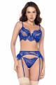Ensemble Sexy Bleu Intense Dentelle Effet Cils 3 Pièces Mapalé
