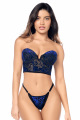 Ensemble Sexy 2 Pièces Velours Floral Bustier Armatures String Réglable Bleue Mapalé