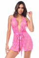 Nuisette Babydoll Ouverte Déshabillé Décolleté Plongeant String Dentelle Rose Mapalé
