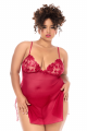 Nuisette Babydoll Grande Taille Sexy Résille Transparente Broderies et String Rouge Mapalé