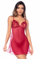 Nuisette Babydoll Sexy Résille Transparente Broderies et String Rouge