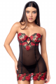 Nuisette Babydoll à Armatures Broderie de roses et Dos Lacé Mapalé