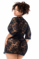 Peignoir Déshabillé Sexy Grande Taille Dentelle Noir Bordures Satin String assorti Mapalé