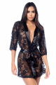 Peignoir Déshabillé Sexy Dentelle Noir Bordures Satin String assorti Mapalé