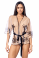 Peignoir Déshabillé Sexy Résille Iimprimée Transparent String Assorti Mapalé