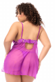 Nuisette Babydoll Grande Taille Sexy Résille Transparente Broderie Florale et String Violet Mapalé