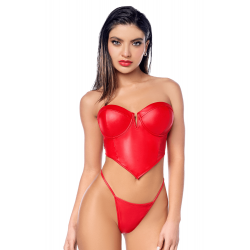 Ensemble Sexy en Simili Cuir Bustier Structuré et String 2 Pièces 