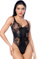 Body Sexy Dentelle Transparente et Simili Cuir Contrasté