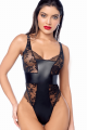 Body Sexy Dentelle Transparente et Simili Cuir Contrasté Mapalé