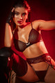 Ensemble Sexy en Résille Intégrale avec Porte-Jarretelles 3 Pièces