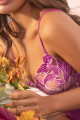 Nuisette Babydoll Sexy Résille Transparente Broderie Florale et String Violet Mapalé