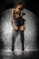 Robe Sexy Longue Dentelle Bonnets Effet Cuir String Porte-Jarretelles Mapalé