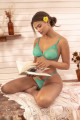 Ensemble Sexy 2 pièces Turquoise Dentelle Extensible Haut Ajustable String Mapalé