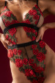 Body Sexy Taille Haute Résille Transparente Broderie de Roses Mapalé