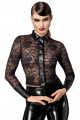 Chemisier Transparent Dentelle Noir Boutonné Noir HandMade