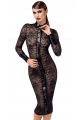 Robe Transparente Noire Mi Longue en Dentelle Noire et Boutons Noir HandMade