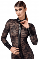 Robe Transparente Noire Mi Longue en Dentelle Noire et Boutons Noir HandMade