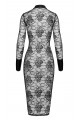 Robe Transparente Noire Mi Longue en Dentelle Noire et Boutons Noir HandMade