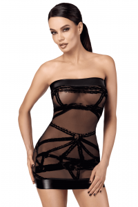 Mini Robe Libertine Transparente Courte Esprit Bondage Noir HandMade