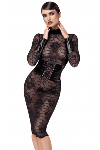 Robe Corset Mi Longue Dentelle Transparente Noir HandMade