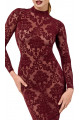 Robe Fourreau Transparente Midi Tulle Floquée Bordeaux Noir HandMade