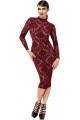 Robe Fourreau Transparente Midi Tulle Floquée Bordeaux Noir HandMade
