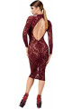 Robe Fourreau Transparente Midi Tulle Floquée Bordeaux Noir HandMade