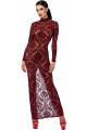 Robe Transparente Fendue Tulle Floqué Bordeaux Noir HandMade