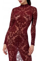 Robe Transparente Fendue Tulle Floqué Bordeaux Noir HandMade