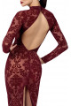 Robe Transparente Fendue Tulle Floqué Bordeaux Noir HandMade