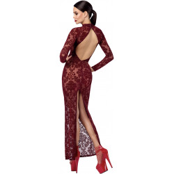 Robe Transparente Fendue Tulle Floqué Bordeaux