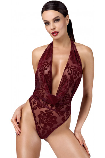 Body en Tulle floqué Transparent Bordeaux