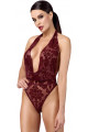 Body en Tulle floqué Transparent Bordeaux Noir HandMade