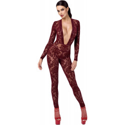 Combinaison Transparente Tulle Floqué Bordeaux