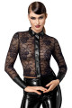 Chemisier Transparent Dentelle Noir Boutonné