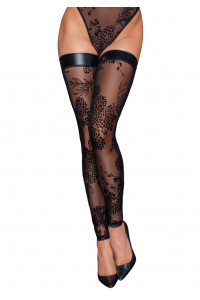 F243 Bas en tulle avec broderie flock à motifs