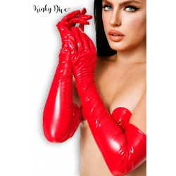 Gants Longs Rouge Wetlook Effet Vinyle