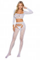 Ensemble Résille Blanc Croc Top Manche Longue Collant ouvert 