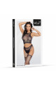 Ensemble Résille Noire Croc Top Collant String Porte Jarretelles