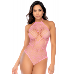 Body Rose en Résille à Motif Cœur