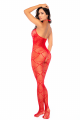 Bodystocking en résille rouge à motif cœur, orné de strass, ouvert à l’entrejambe - Mapalé