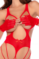 Body en résille rouge, seins nus avec gants assortis - Mapalé