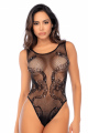 Body noir en résille motif serpent, orné de strass, ouvert à l’entrejambe - Mapalé