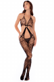 Combinaison en résille florale noire échancrée et ouverte à l’entrejambe - Mapalé