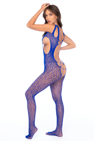 Combinaison Fesses Nues Résille Bleue