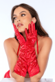 Une paire de gants satinés rouges avec strass - Mapalé
