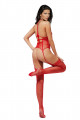 Combinaison Rouge Dentelle Effet Guêpière Bas Résille 