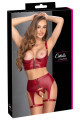 Ensemble Fetish Seins Nus Ouvert Jarretelles 3 Pièces Rouge Cotelli lingerie