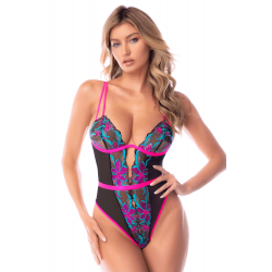 Body Estival Bleu et Rose Maiulle Tansparente Brodée à Sequins