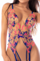 Body Fleuri Teddy Bleu et Rose Brodé Porte Jarretelles Mapalé